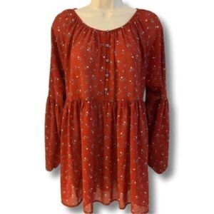 Loft BOHO Flowy Tunic Top. Floral. Burnt orange color. Size Small
